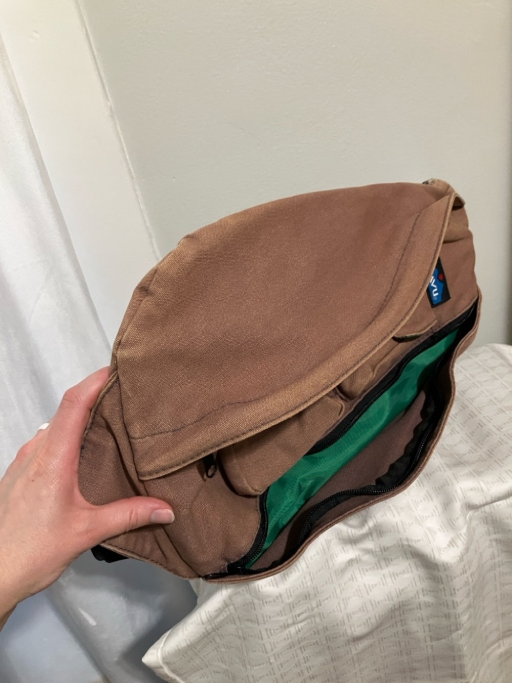 Kavu Tan Canvas Sling with Blue-White Braided Strap - Picture 7 of 11